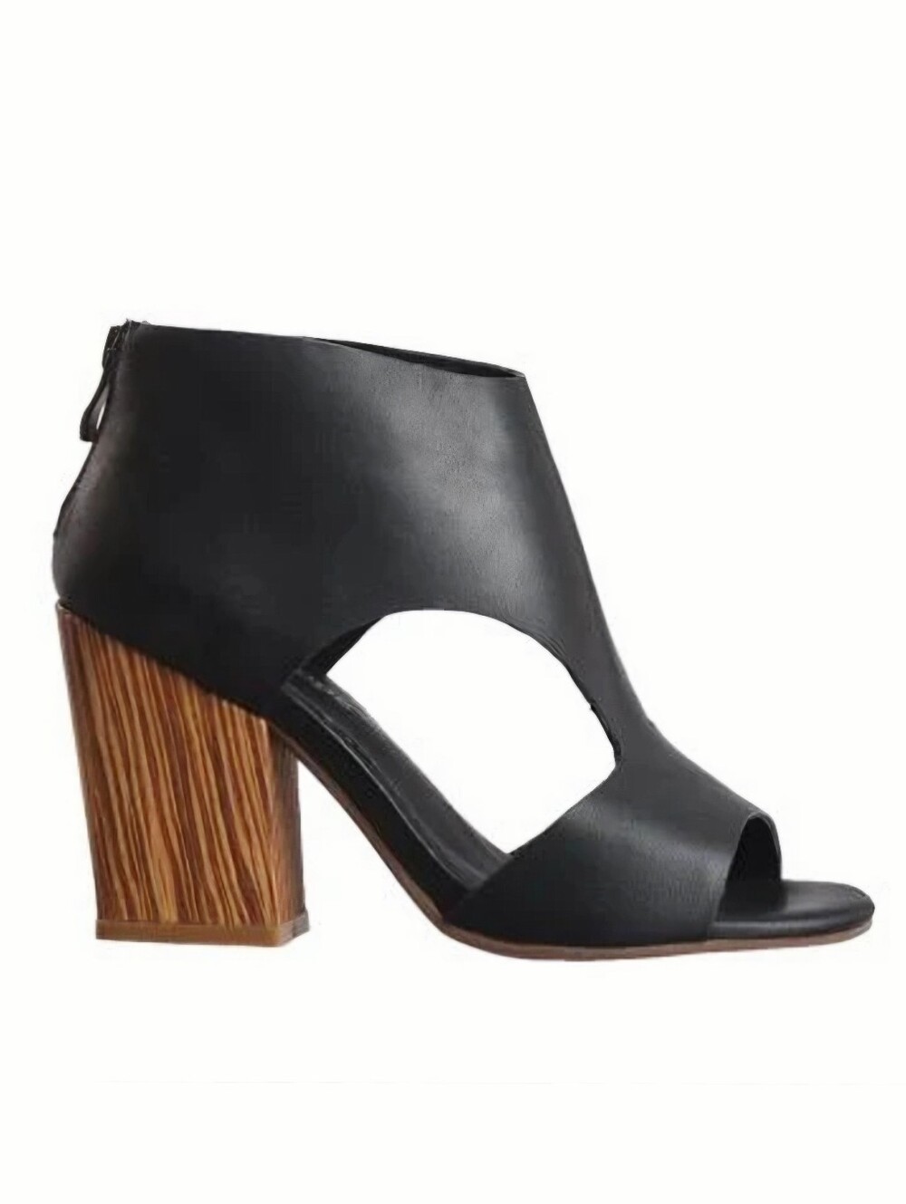 ANTELOPE Cut-Out Heeled Sandals Black Leather Open Toe Booties EU 38